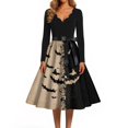 thumbnail image 4 of Halloween Dresses for Women Castle 1950s V-Neck Fashion Swing Dress Witch Hat Printed Long Sleeve Horror Dresses with Belt M, 4 of 5