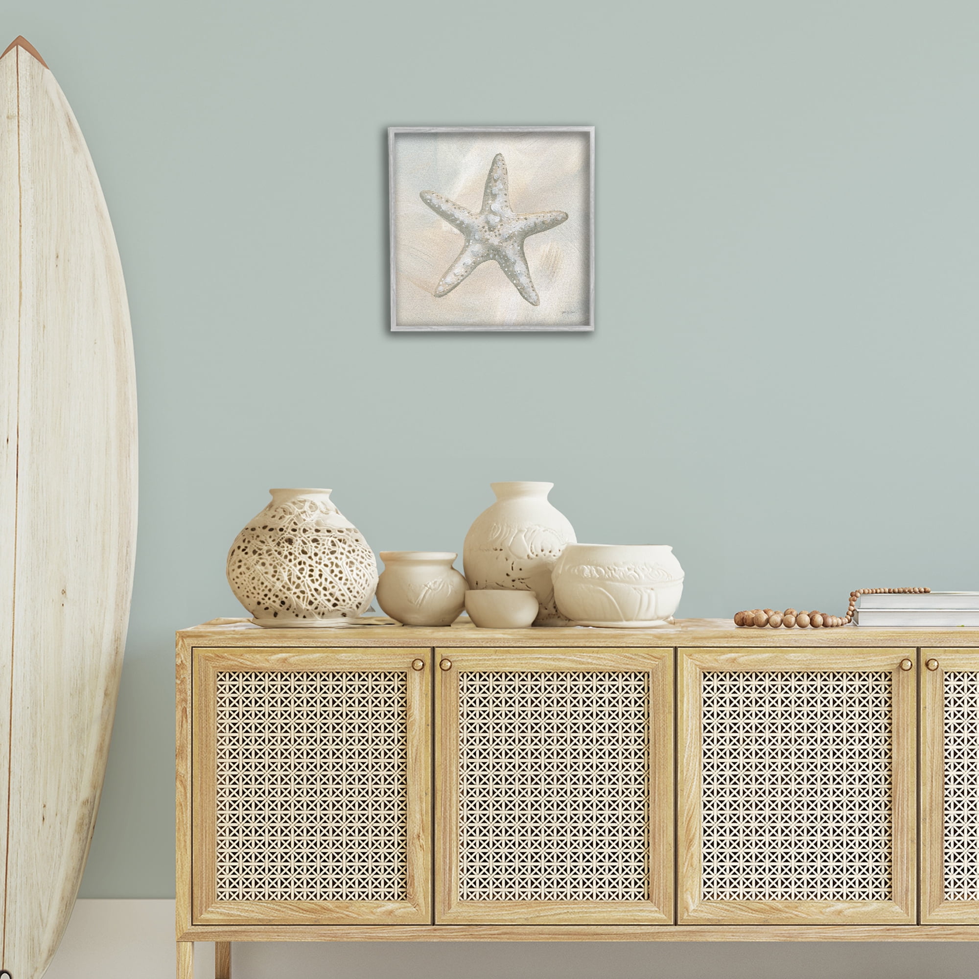 Stupell Industries Simple Beige Starfish Coastal Painting Gray Framed Art Print Wall Art, 17 x 17