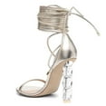 thumbnail image 3 of FSJ Women Classic Open Round Toe Lace up Sandals Thin Band Crystal Beads High Heeled Pumps Wedding Dressy Daily Wear Bowknot Shoes Size 13 Silver Metallic, 3 of 4