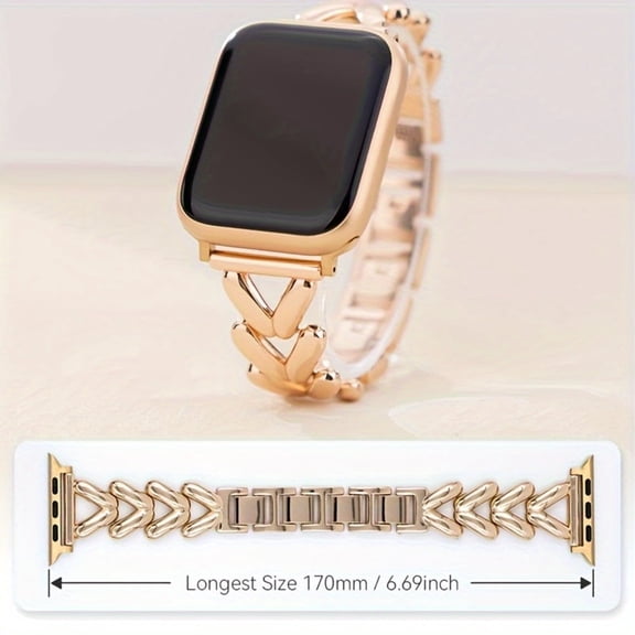 BUREI Heart Link Strap with Bow Buckle Artisan Metal Band Compatible for Apple Watch Series 1-9/SE/SE2/Ultra (38-49mm) | Adjustable Elegant Bracelet for Women & Unisex (Watch Not Included)