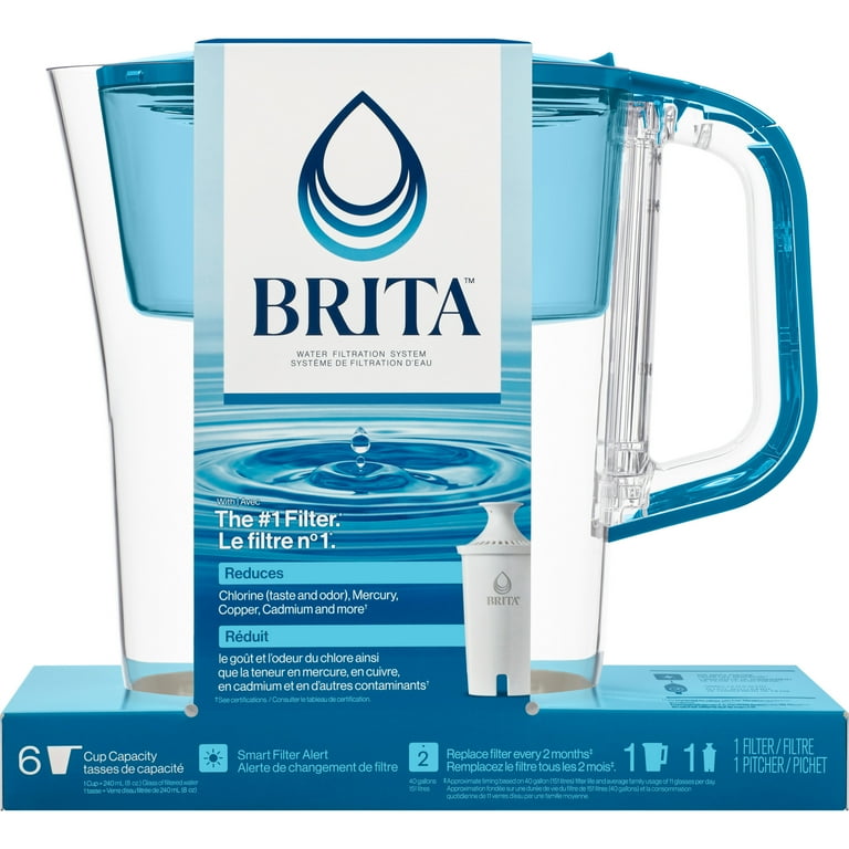 Brita Small 6 Cup Transparent Teal Denali Water Filter Pitcher with 1 Brita Standard Filter