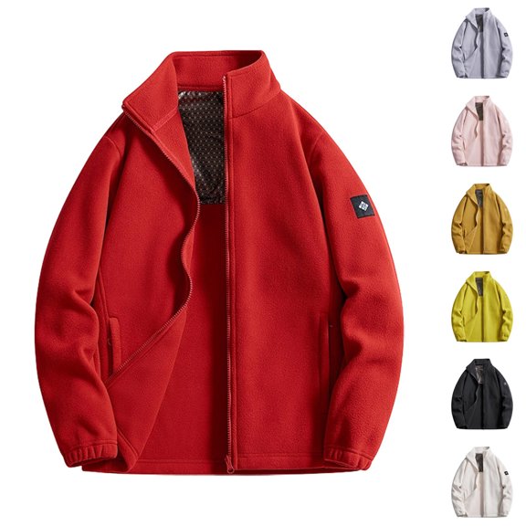 RYDCOT Fleece Jacket Men Full Zip Polar Lightweight Windproof Casual Soft Warm Outwear Outdoor Coat with Muti Pockets for Winter Fall Yellow