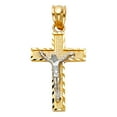 thumbnail image 2 of Ioka-14K Two Tone Gold Jesus Crucifix Cross Pendant with 1.4mm Flat Open Wheat Chain Chain Necklace - 16", 2 of 4