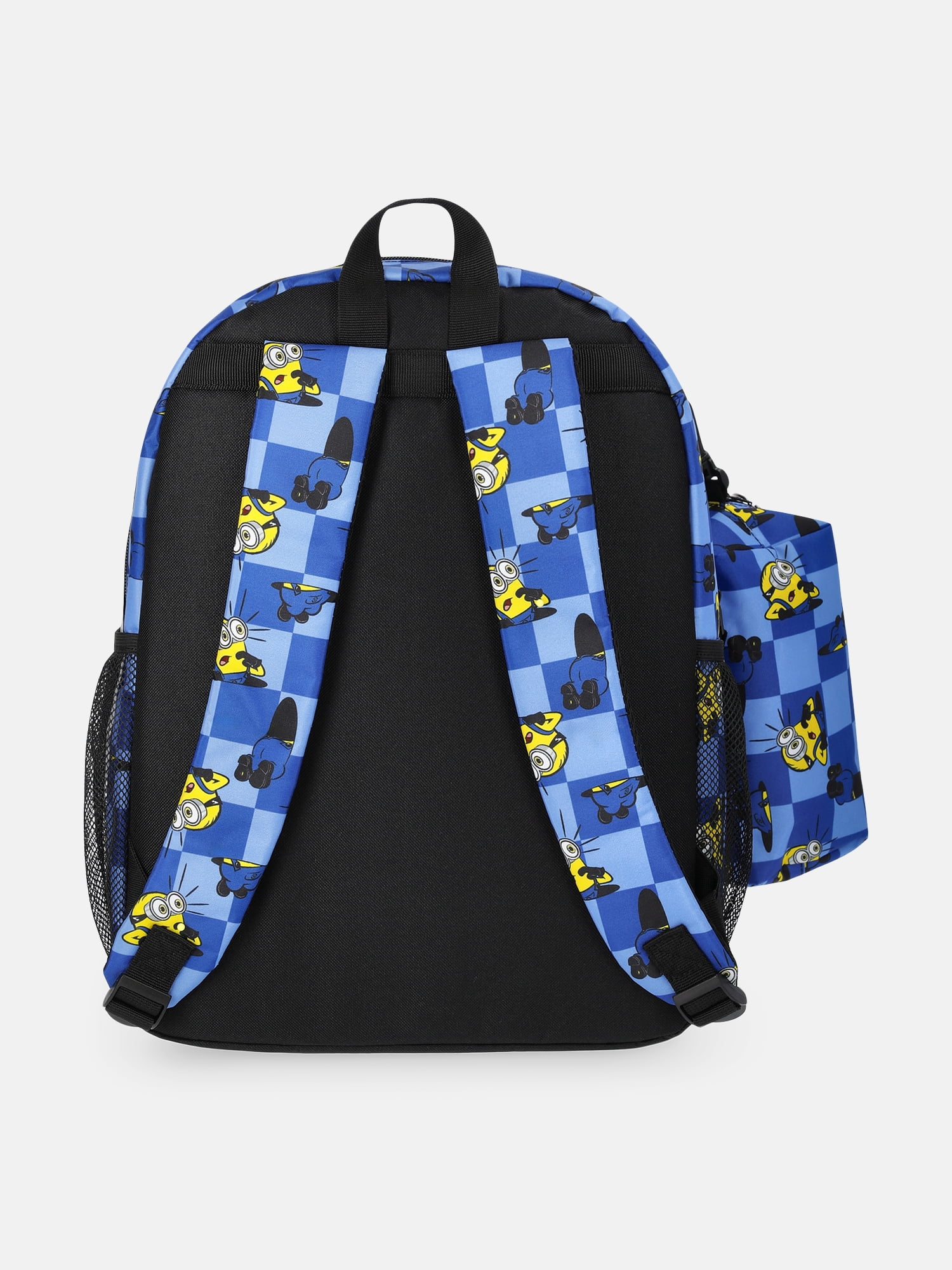 Illumination Minions Unisex 17" Allover-Printed Checkered Backpack with Pencil Pouch, Blue