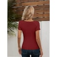 thumbnail image 2 of Women Ribbed Short Sleeve Shirts Scoop Neck Slim Fitted Basic Tees Tops Summer Trendy, 2 of 4