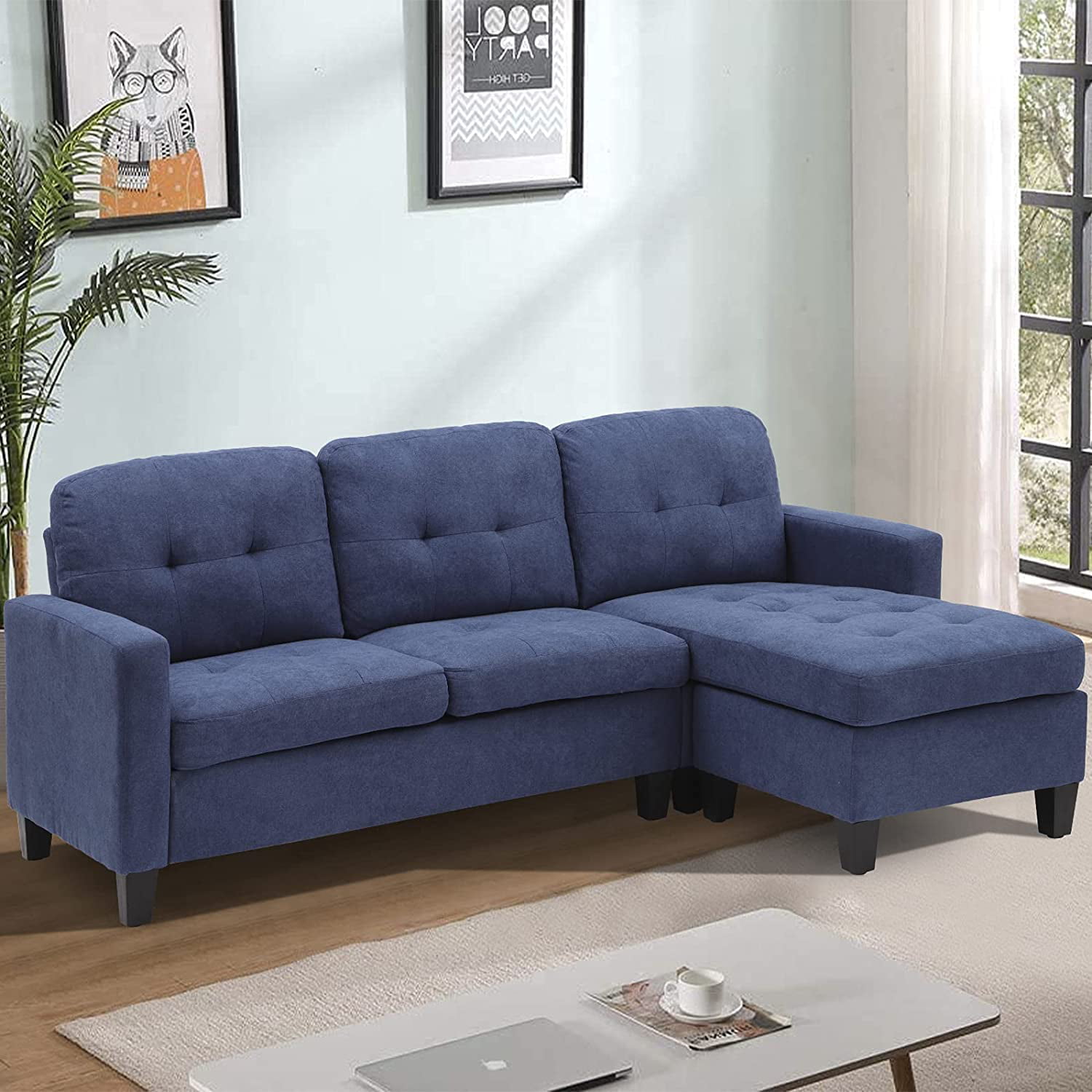EAYY Convertible Sectional Sofa Couch, L-Shaped Couch with Modern Linen ...