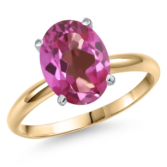 Gem Stone King 14K Two Tone Gold Pink Mystic Topaz Engagement Ring for Women | 3.25 Cttw | Oval 10X8MM | Gemstone November Birthstone | Size 7