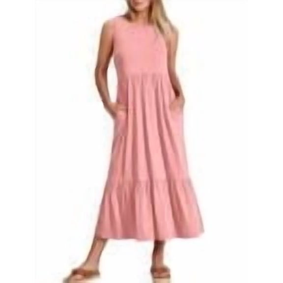ANRABESS Women Summer Casual Sleeveless Crewneck Sundress Aline Flowy Tiered Maxi Long Beach Dress Vacation Outfits SmallPink