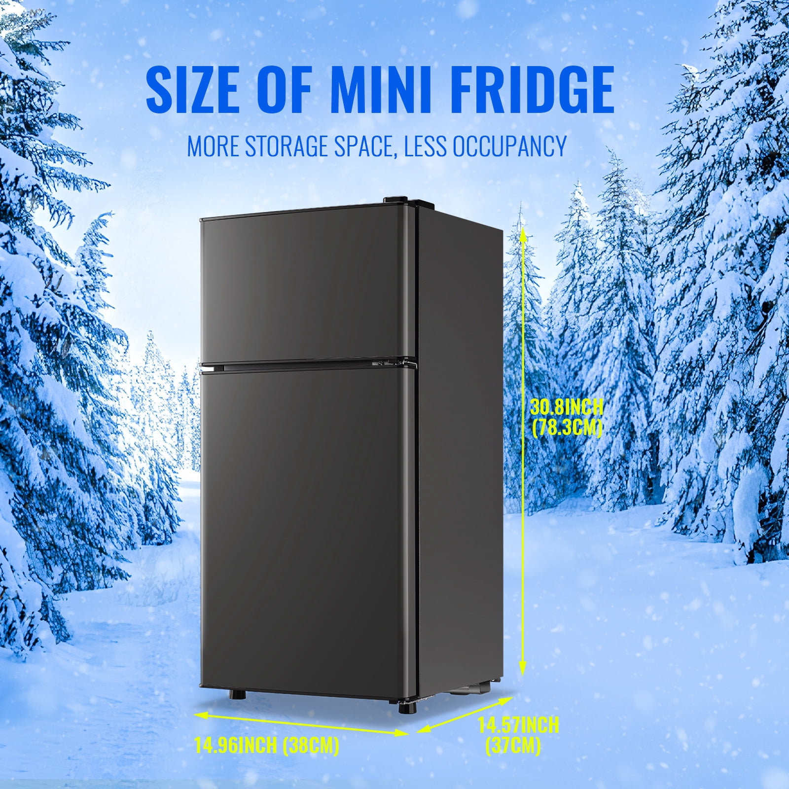 Tacool Apartment Size Mini Fridge Dual Door 2.4Cu.ft Dorm Small Refrigerator with Freezer, Dark Grey, New