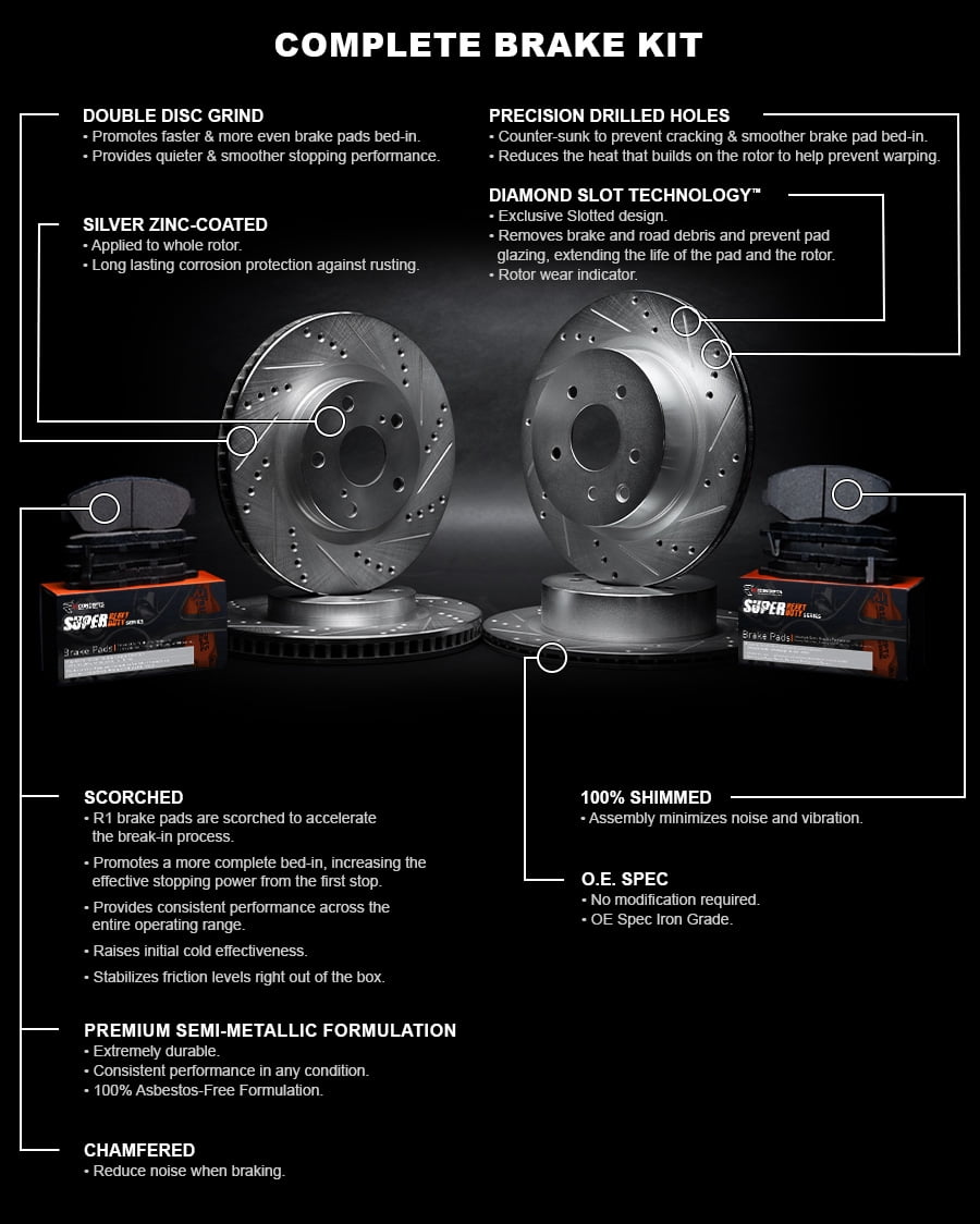 R1 Concepts Front Rear Brakes and Rotors Kit |Front Rear Brake Pads| Brake Rotors and Pads| Super Duty Brake Pads and Rotors| Brake Shoes WGXN2-99064