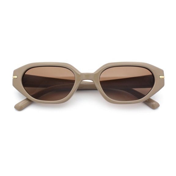 Womens Elegant Mod Geometric Oval Rectangle Plastic Fashion Sunglasses Beige - Brown