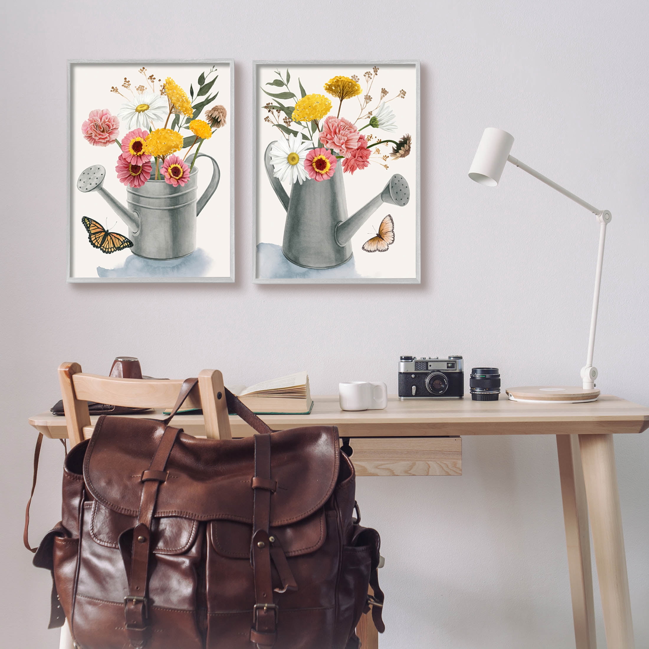 Stupell Industries Country Garden Botanical Watering Cans Graphic Art Gray Framed Art Print Wall Art, Set of 2, Design by Grace Popp
