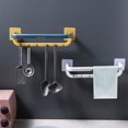 thumbnail image 4 of Ounissouiy Toallero montado en la pared para baño, cocina, almacenamiento, barra doble, punzón plegable, soporte organizador para el hogar Accesorios de baño Rosado Ounissouiy HA065061-03B, 4 of 6
