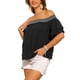thumbnail image 4 of INSPIRAR CHIC Blusas de Verano Boho Casual para Mujeres con Hombros Descubiertos, Mangas con Volantes, S Negro, 4 of 5