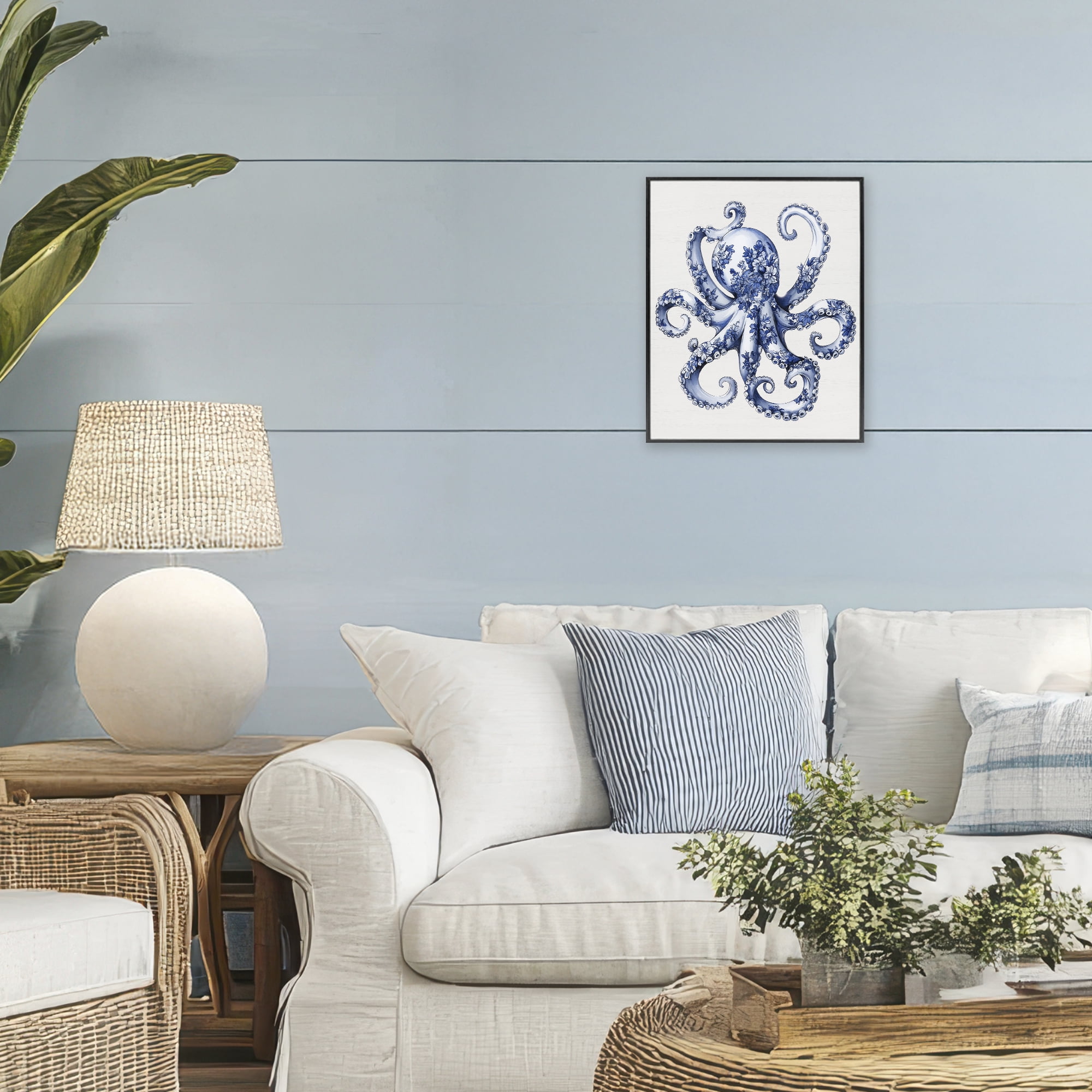 Funky Toile Octopus Black Framed Giclee Art, design by Lettered and Lined