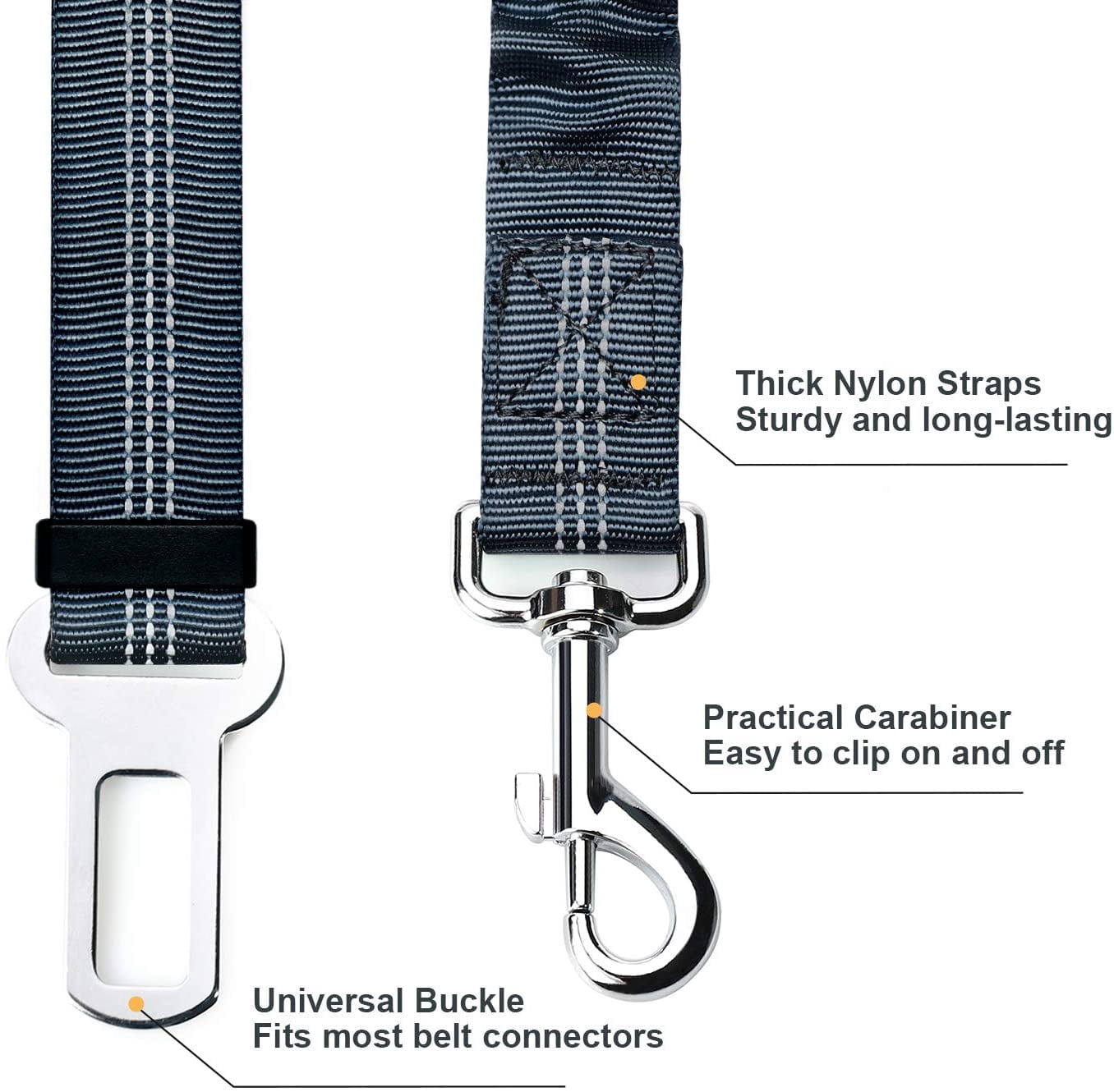 Set of 2 Car Dog Harnesses with Shock Absorbing and Adjustable Elastic Dog Buckle, Premium Harness for All Dogs and Cats, Gray