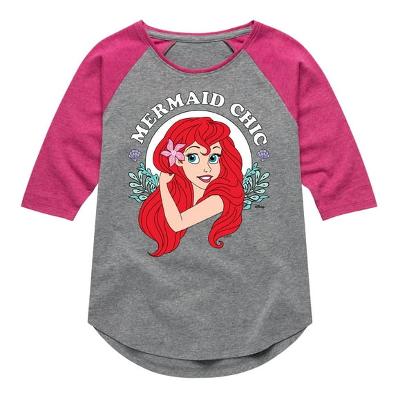 Disney The Little Mermaid - Ariel - Mermaid Chic - Toddler & Youth Girls Raglan Graphic T-Shirt