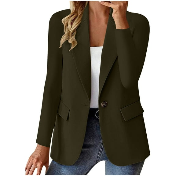 ChaoHeng Womens Jackets Lightweight Plus Size Solid Color Pocket Zipper Tops 2025 Clearance,Women's Solid Button Suit Coat Long Sleeve Hatless Casual Coat/Jacket(Army Green,S)