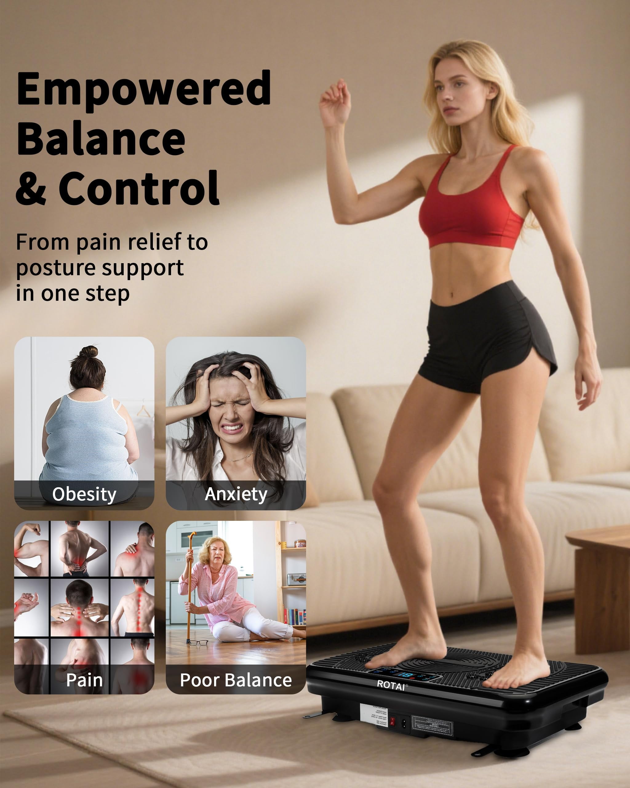 BEF Vibrating Plate Exercise Machine，Bluetooth Remote and LED Display, 300 lbs, 150 Watts Shake Board for Women and Men, Entertainment Activities, Black