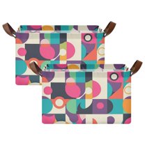 Yayeee Foldable Storage Basket for Shelves with Handles Set of 2 Waterproof Cloth Bins, Pink Geometric