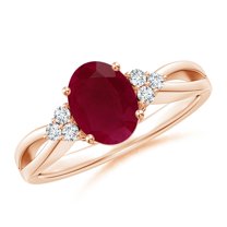 ANGARA Natural Solitaire 1.25 ct Ruby Split Shank Engagement Ring with Trio Diamonds in 14K Rose Gold for Women (Size-8x6mm) | July Birthstone, Anniversary, Jewelry Gift for Women | Natural Ruby Ring