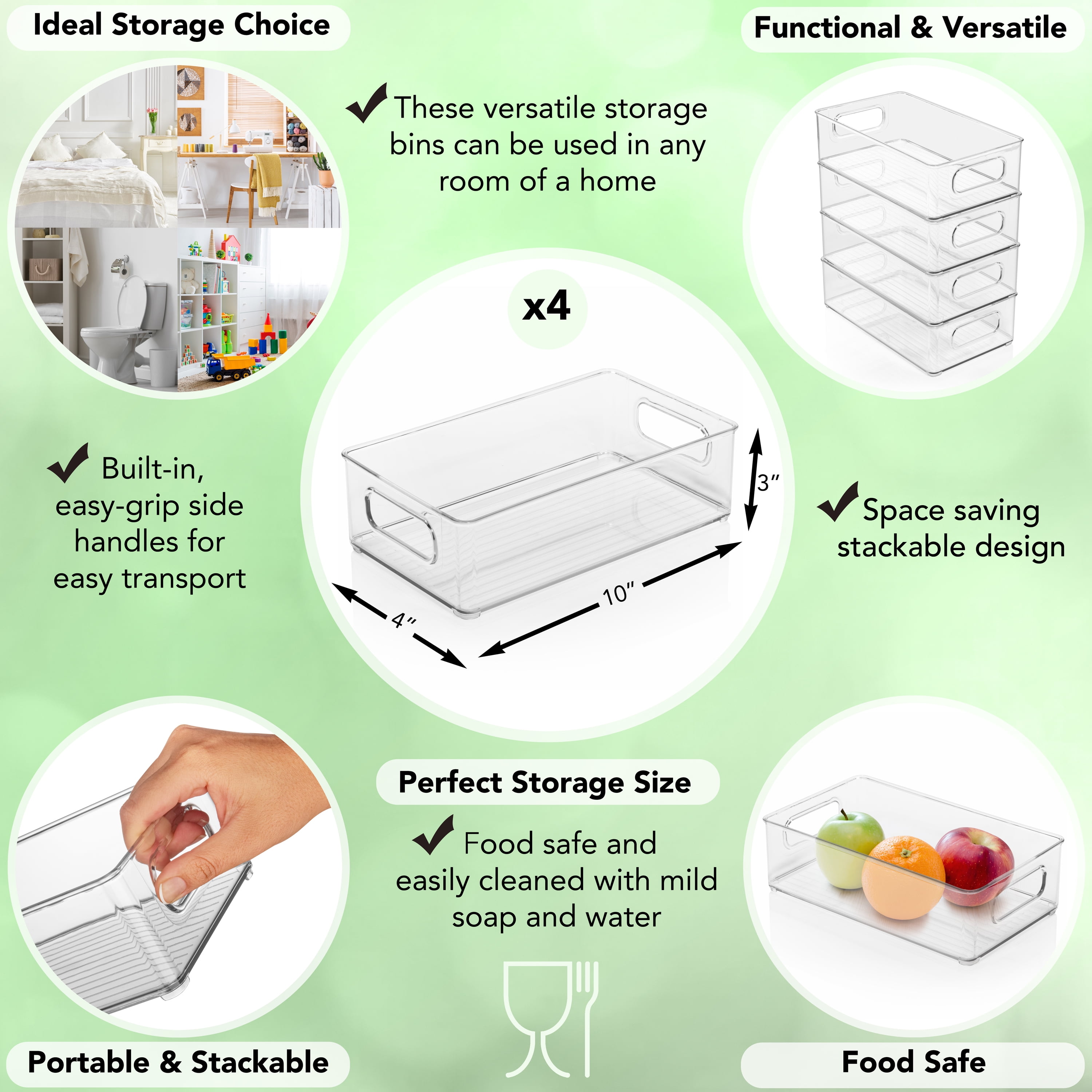 ClearSpace Plastic Storage Bins – Perfect Kitchen Organization or Pantry Storage – Fridge Organizer