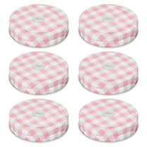 6pcs Mason Jar Lids 2.76" Tinplate Canning Covers with Straw Hole, Pink Gingham