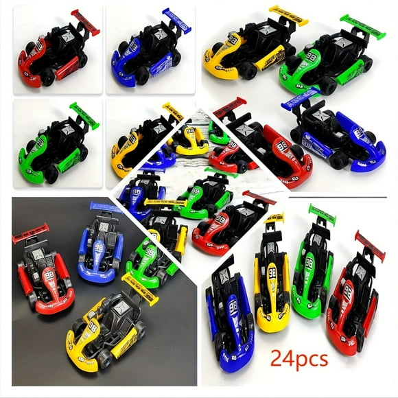 LNGOOR 24PCS Mini Kart Pull Back Cars Set for Kids Multi-Color Plastic Racing Vehicles Party Favor Bulk Pack Educational Toy for Children 12+ Assorted Classroom Rewards and Prizes