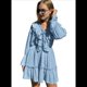 thumbnail image 2 of Vestido Corto Informal de Verano para Mujer, con Escote en V, Larga, Holgado, Cintura Alta, Plisado y Volantes Azul S, 2 of 8