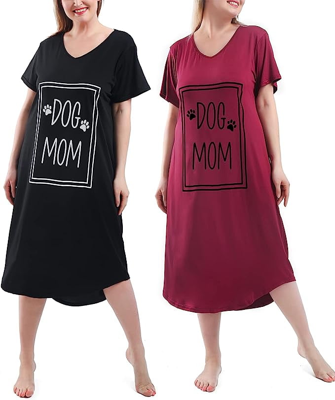 FEREMO 2pack Plus Size Sleepshirts for Women V Neck Short Sleeve