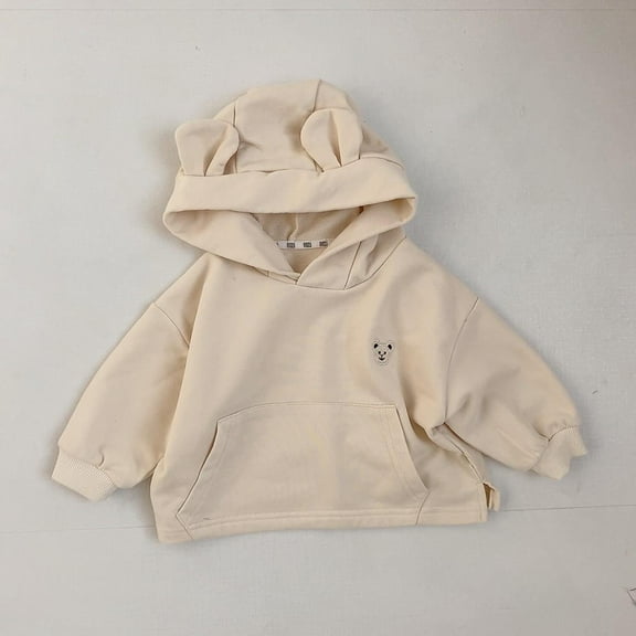 ZHaobin 2024 Spring New Baby Boy Bear Hooded Sweatshirt Toddler Girls Cotton Clothes Embroidery Tops Kids Hoodies Outwear (beige,9M  73cm)