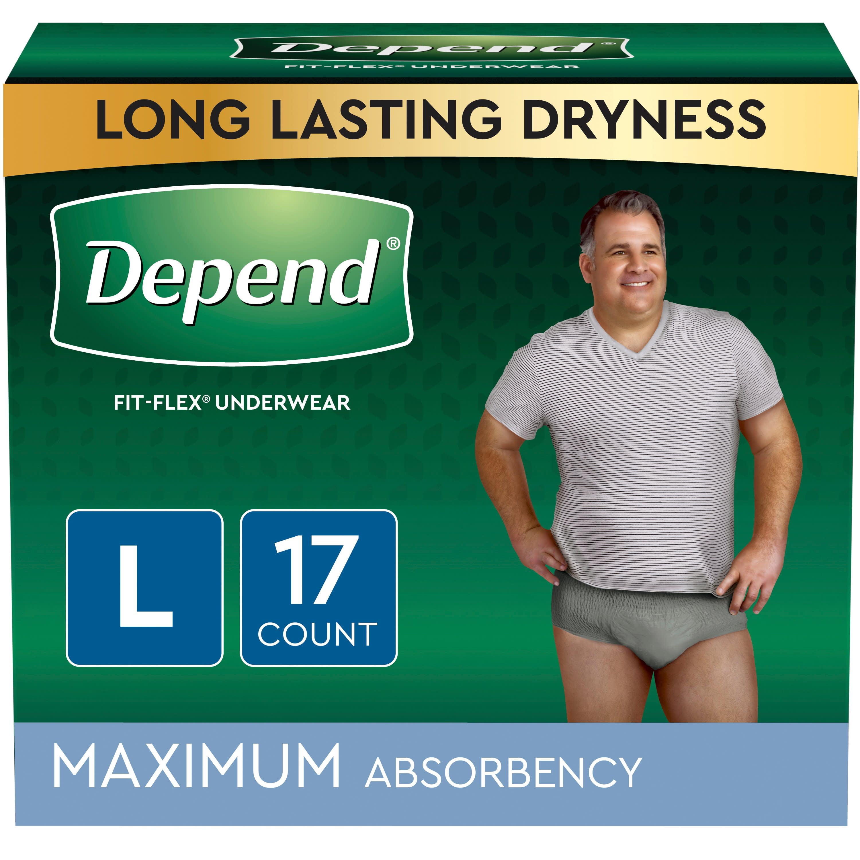 Depend Fit-Flex Men's Maximum Adult Incontinence Underwear, L, Grey, 17 Count
