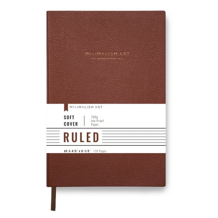 Minimalism Art, Classic Soft Cover Notebook Journal, Medium Size, A5 5.8" x 8.3", 176 Pages, Premium Thick Paper 100gsm, Fine PU Leather, Ribbon Bookmark, San Francisco (Ruled, Brown)