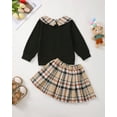 thumbnail image 3 of KIMI BEAR 3T Toddler Girls Winter Outfits 4T Toddler Girls Warm Clothing Sets Lapel Long Sleeves Sweatshirt Top Letter Print Pullover Top Plaid Skirt Pleated Skirt 2pcs Skirt Sets Black, 3 of 7