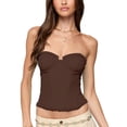 thumbnail image 4 of Women Bustier Corset Tops Strapless Lace Up Boned Mesh Bustier Tops Overbust Corset Top gray blue XL, 4 of 4
