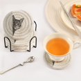 thumbnail image 3 of Yayeee 6 PCS Drink Coasters with Holder Set Woven Absorbent Round Tabletop Hot Pad, Black Cute Cat, 3 of 7