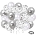 thumbnail image 1 of Globos de látex de confeti de plata blanca, paquete de 50 globos de fiesta de cromo metálico plateado de 12 pulgadas con cinta plateada Namotu HMYH448, 1 of 7