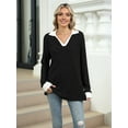 thumbnail image 4 of Women'S V Neck Sweaters Pullover Color Block Collar Long Sleeves Loose Fit Casaul Tunic Tops Shirts, 4 of 8