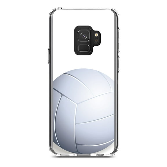 DistinctInk Clear Shockproof Hybrid Case for Samsung Galaxy S9 (5.8" Screen) - TPU Bumper, Acrylic Back, Tempered Glass Screen Protector - White Volleyball