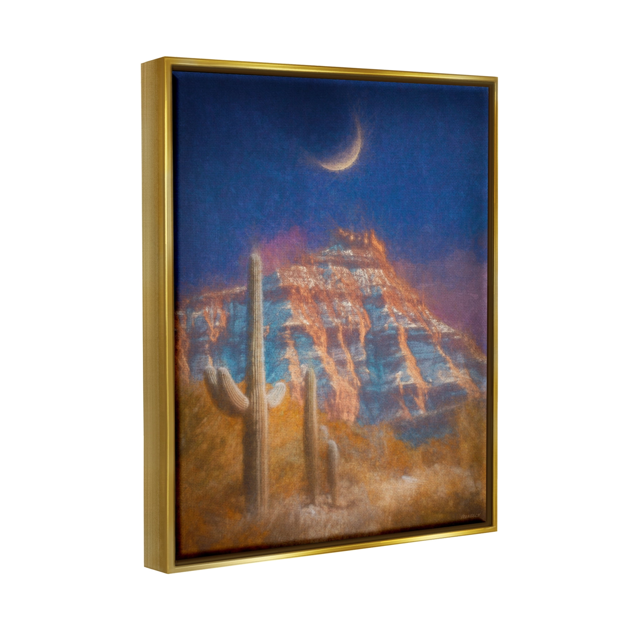 Stupell Industries Desert Canyon at Night Nature Painting Gold Floater Framed Art Print Wall Art, 17 x 21