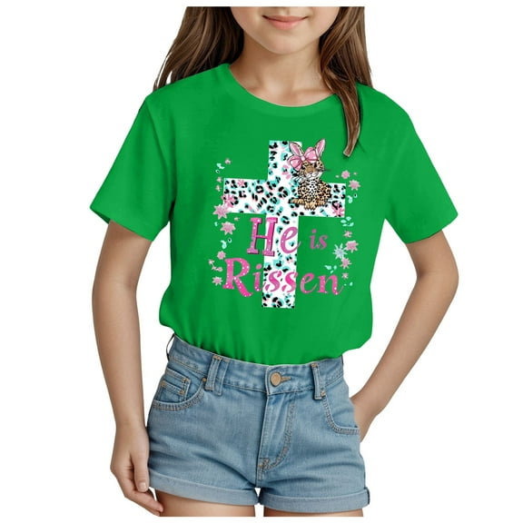 ZTKWD Girls Holidays Short Sleeve Graphic T-Shirts 5-14 Years Easter eggs