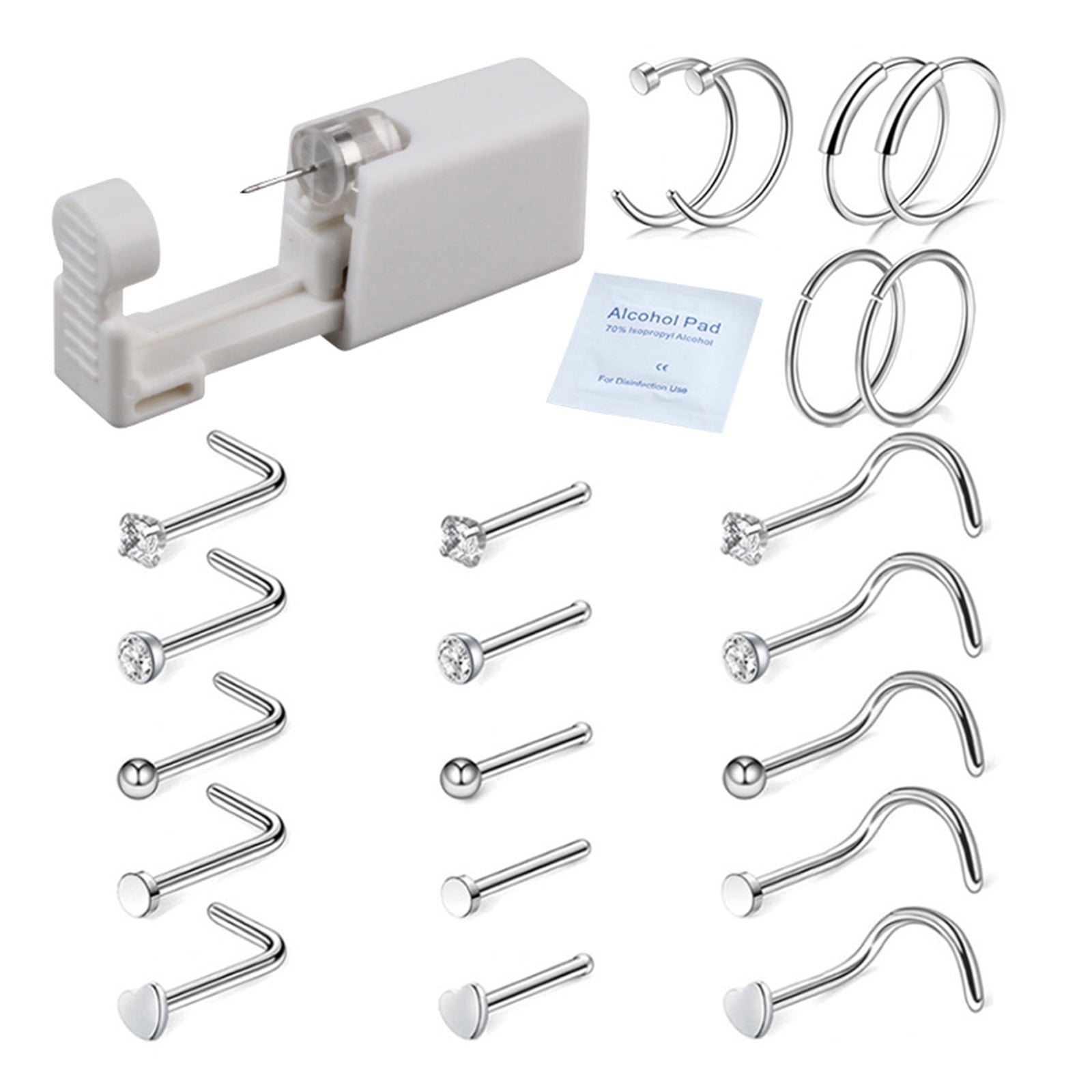 2Pcs Disposable Sterile Ear Piercing Kit, Manual Ear Piercing Gun，With Ear  Stud Puncture kit (Silver diamond)