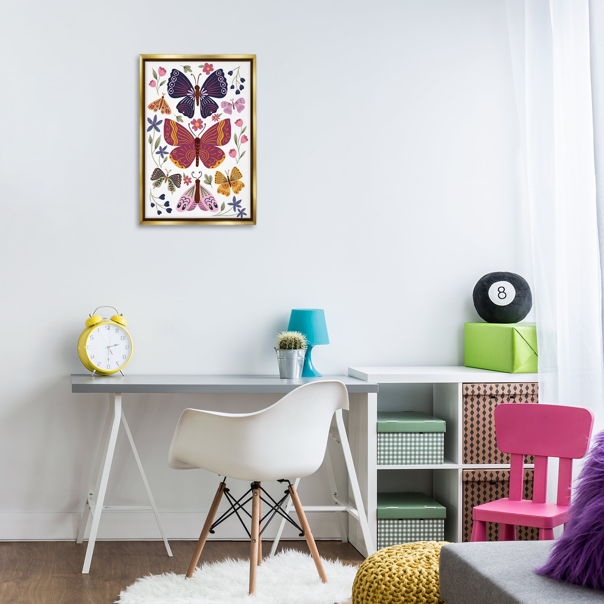 Stupell Industries Symmetrical Butterflies & Flowers Animals Painting Gold Floater Framed Canvas Art Print Wall Art, 17 x 25