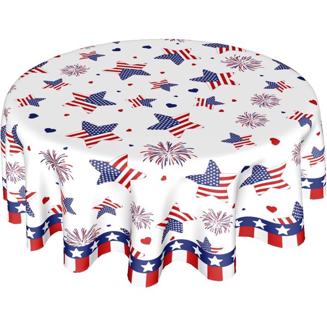 USA Flag Tablecloth Round Patriotic American Flag Tablecloth 4th of July Tabletop Circle Table Cloth 60Inch Memorial Day Heat Resistant Reusable Table Cover for Holiday Kitchen Dinning Party Decor