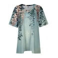 thumbnail image 4 of IYYVV Cute Plus Size Tops For Women Summer Short Sleeve Western Shirts V-Neck Cotton Tunic Tops Floral Graphic Tees Clothes Womens Fall Fashion 2024 Green 4XL, 4 of 7