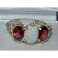 thumbnail image 4 of LBG 14k White Gold Natural Opal and Garnet Womens Trilogy Ring - Size 5.75, 4 of 5