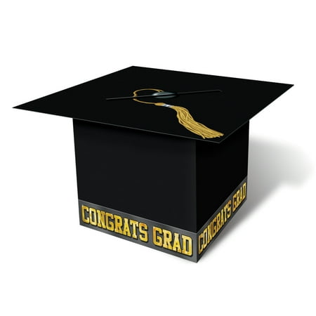 Party Central Pack of 6 Black and Gold Graduation Cap "CONGRATS GRAD" Party Gift Card Boxes 8.5"