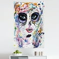 thumbnail image 1 of Sugar Skull Tapestry, Halloween Girl Sugar Skull Makeup Watercolor Painting Style Creepy Look, Fabric Wall Hanging Decor for Bedroom Living Room Dorm, 5 Sizes, Multicolor, by Ambesonne, 1 of 1