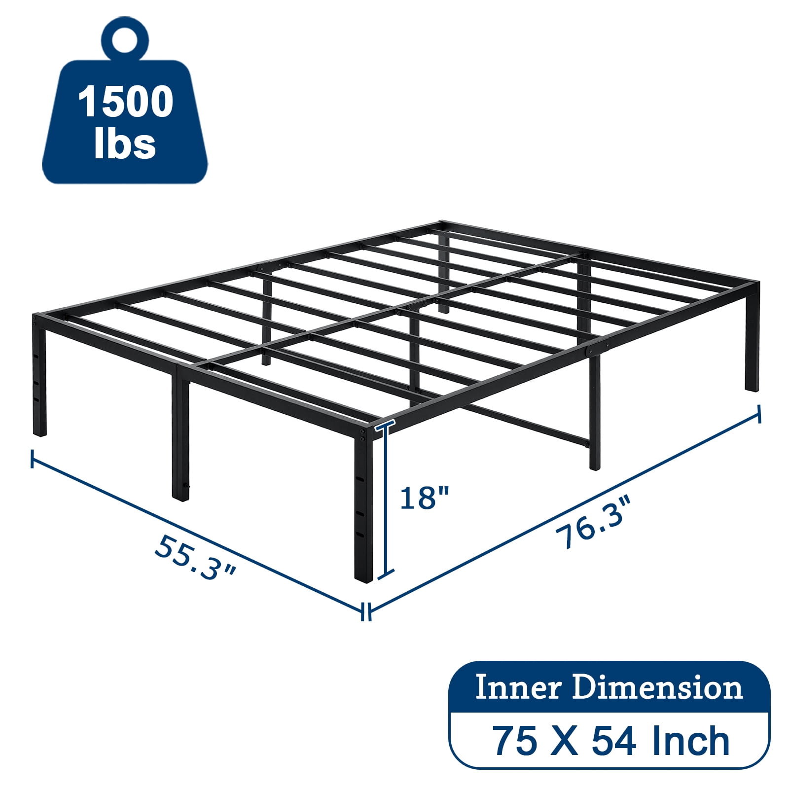 Lusimo Full Size Bed Frame 18 inch Heavy Duty Full Metal Platform Bed Frame  No Box Spring Needed Easy Assembly Non Slip Support Mattress ...