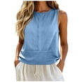 thumbnail image 4 of aohooy Cotton Linen Tank Tops for Women Summer Casual Sleeveless Cropped Shirt Blouses Boat Neck Beach Boho Vacation Vest 2026 Sky Blue,XL, 4 of 5